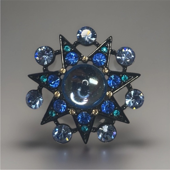 Elegant Blue and Gold Starburst Brooch - Picture 3 of 6